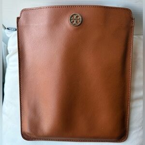 Tory Burch Brown Leather Tablet iPad Sleeve Case Logo